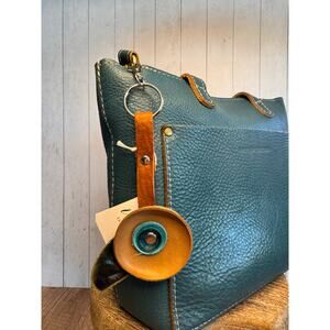 Genuine Leather Purse Charm Brown Light Blue Blue Keychain Bag Charm Accessory